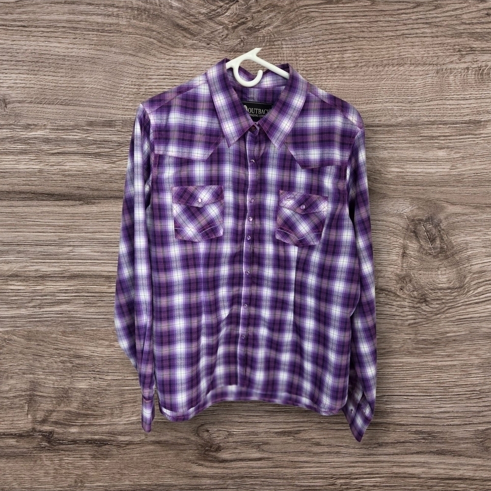 Outback Trading Co. Purple Button Down Plaid Shirt Size 1X